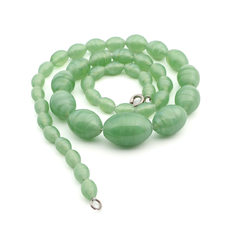 Vintage Gradual necklace opaline striped green oval satin lampwork glass beads