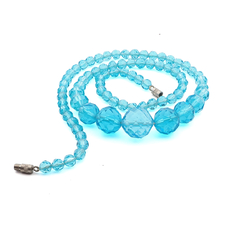 Vintage Czech classic 17" necklace gradual faceted transparent aquamarine blue glass beads