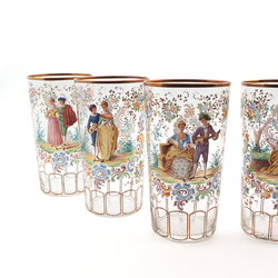 Set 6 Antique Crystal hand painted Victorian drinking glass Tumblers Rococo style Figural floral