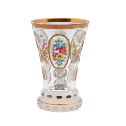 Antique Bohemian 6" Moser Floral crystal Glass Goblet Tumbler Vase Enamelled paint Gold Faceted