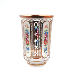 Antique Bohemian 7" Moser Floral crystal Glass Vase Frosted Enamel paint Fine Gold