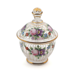 Antique Bohemian painted crystal Glass Sugar Bowl Jar Enamelled Floral Design Moser