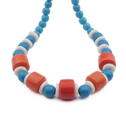 Vintage Czech necklace white red blue trade glass beads