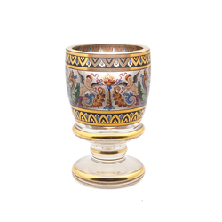 Antique 6" Bohemian Art Glass Heavy Goblet Cup gold painted Cherubs and Dragons Moser 19th Century