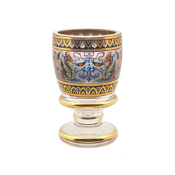 Antique 6" Bohemian Art Glass Heavy Goblet Cup gold painted Cherubs and Dragons Moser 19th Century