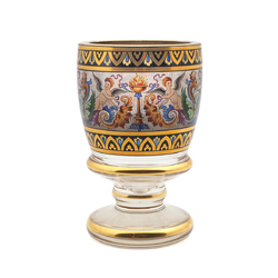 Antique 6" Bohemian Art Glass Heavy Goblet Cup gold painted Cherubs and Dragons Moser 19th Century