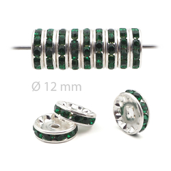 Lot 12 pcs 12mm Premium Czech Emerald Green Rhinestone Rondelles spacer beads jewelry findings