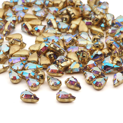 Lot 170 pcs Vintage AB crystal rainbow Brass tiny Tears 10x6 mm faceted loose rhinestones chaton stones