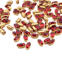 Lot 100 pcs Vintage Siam Red Brass tiny Navettes 10x5 mm faceted loose rhinestones chaton stones