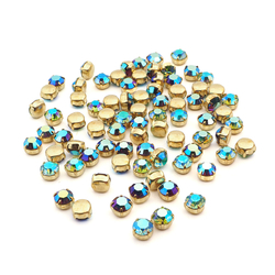 Lot 210 pcs Vintage AB GREEN BLUE Brass Montee 8 mm faceted loose rhinestones chaton stones