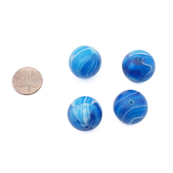 Lot (4) large Vintage Czech blue marble round depression glass beads 20mm