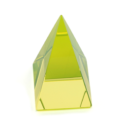 Czech YELLOW uranium glow glass Pyramid 7 cm paperweight ornament Art display