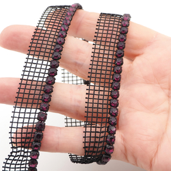 1 Meter Preciosa ss22 purple amethyst rhinestone black mesh, strand jewel Diamante trim banding sew embellishment