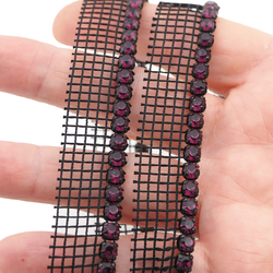 1 Meter Preciosa ss22 purple amethyst rhinestone black mesh, strand jewel Diamante trim banding sew embellishment