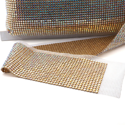 1 Meter Preciosa ss22 sparkle AB crystal Gold 19 row rhinestone white mesh, flat back jewel Diamante trim banding