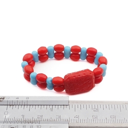 Vintage Czech childs red blue glass bead watch face bracelet