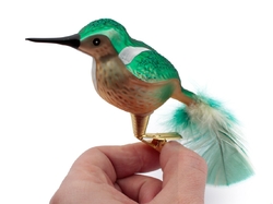 Blown glass green kingfisher bird Christmas ornament feather tail handmade in Czech