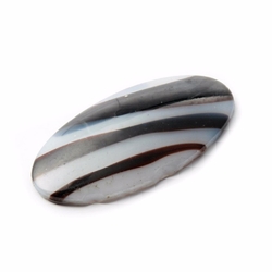 Large Czech vintage black satin striped glass cabochon damaged 49x24mm