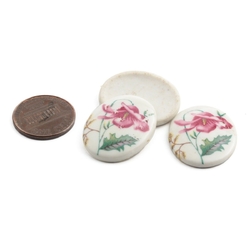 Lot (3) Czech vintage pink flower white porcelain cabochons 26x20mm