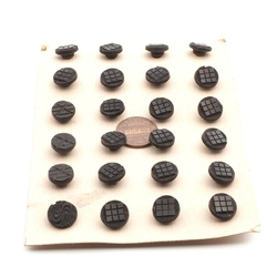 Card (24) antique Victorian Czech geometric dimi black glass buttons 11/12mm