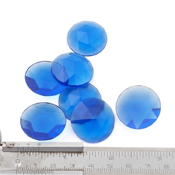 Lot (7) Large Czech vintage round faceted blue flatback glass rhinestones 25mm