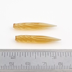 Pair 32mm Vintage Bohemian German twisted topaz art glass calligraphy ink dip dipping pen nibs