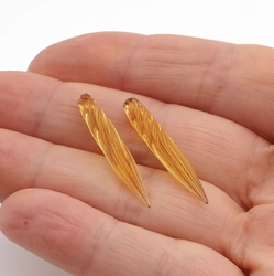 Pair 32mm Vintage Bohemian German twisted topaz art glass calligraphy ink dip dipping pen nibs