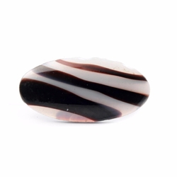 Large Czech vintage black satin striped glass cabochon damaged 49x24mm