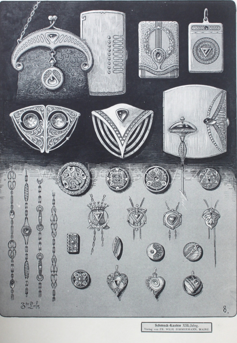 In beweging provincie Hover Art Nouveau bag hardware and jewelry technical design print "Schmuck Kasten"  Germany 1900's #8