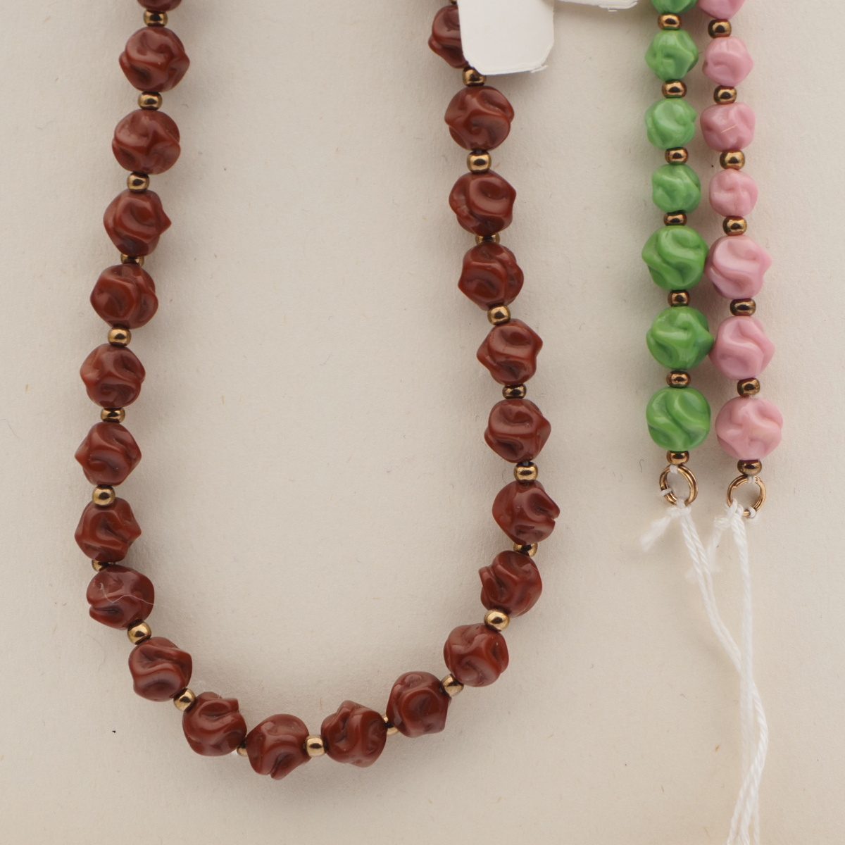 Vintage Czech necklace sample red twist glass beads