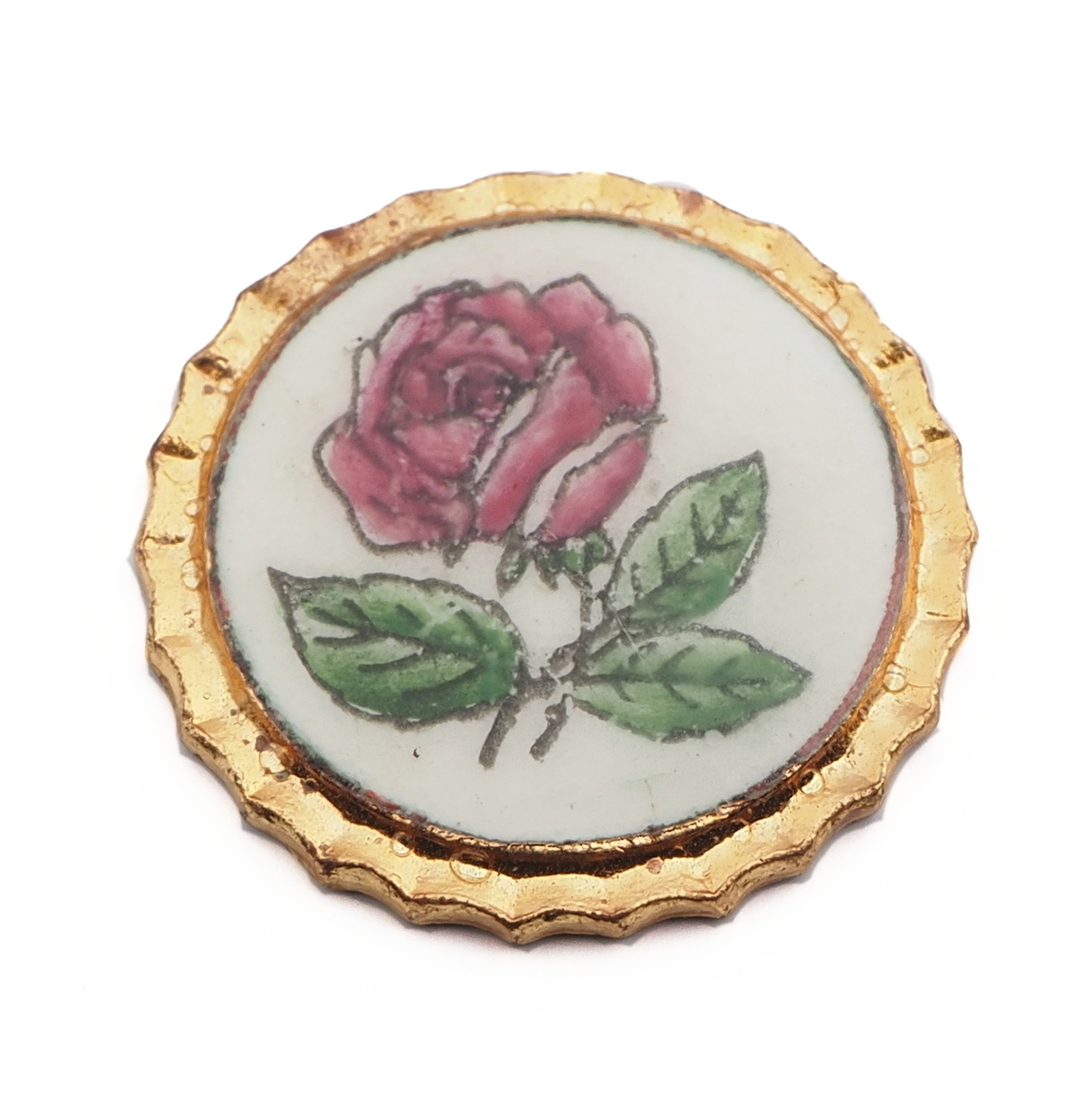 Floral Rose Czech Glass Cabochon, medium vitrail handpainted, 27mm