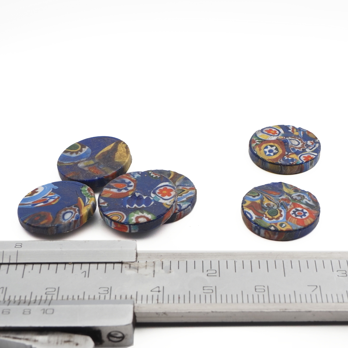 Lot (6) Czech vintage millefiori glass cabochons 17mm