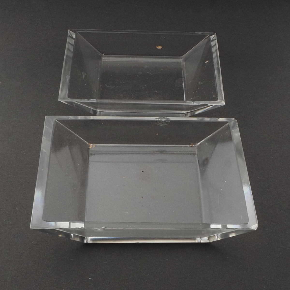 Lot 2 Vintage Czech Crystal Clear Glass Rectangle Trinket Dressing Table Trays