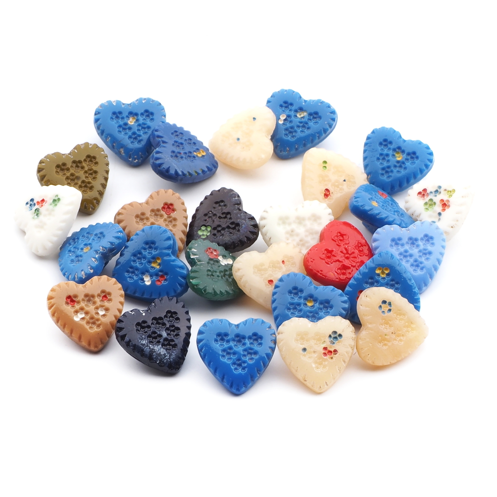 Blue Floral Heart Buttons